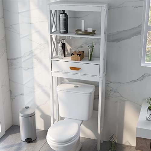 Шкаф за съхранение на тоалетни принадлежности LIRUXUN Бял на цвят с 1 чекмедже и 2 Компактни рафтове за Баня