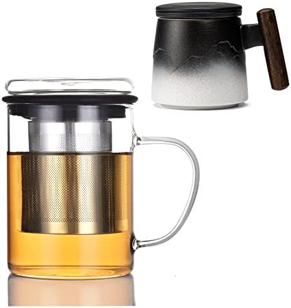 Стъклена Чаена чаша suyika с капак и Корзинкой за заваряване на неръждаема стомана, Идеална Прозрачна Чаена чаша за офиса и дома си за Варене на чай 13,5 Грама, 400 мл, чере