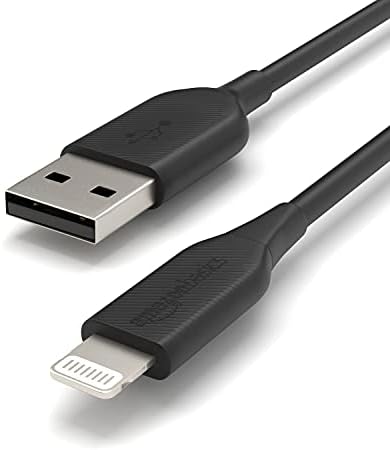 Кабел Basics ABS USB-A за свързване към кабел Lightning, Зарядно устройство, Сертифицирано Пфи, за Apple iPhone 14 13 12 11 X Xs-Pro, Pro Max Plus, iPad, Черен, 6 фута