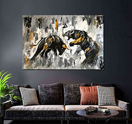 Маслени картини с изображение на бик върху платно, Абстрактна картина с изображение на Бик на Фондовия пазар, Испански