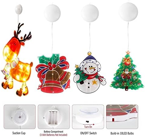 NICARD Нови Коледни висящи лампи за прозорци, комплект от 2 теми с led осветление, декорация във формата на силует на Коледните прозорци, работещи на батерии, с лампи на п