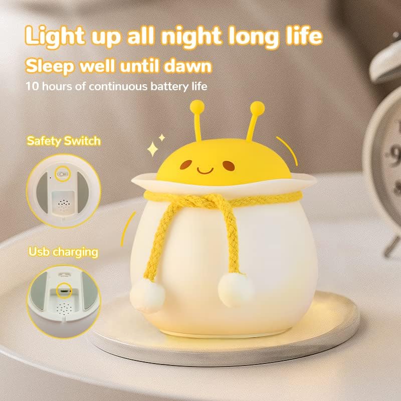 RQUKWRD лека нощ за деца, на Сладко Малко Пчелен нощна светлина, Лампа за детска Спалня със сензорен датчик, 7 Цвята, USB,