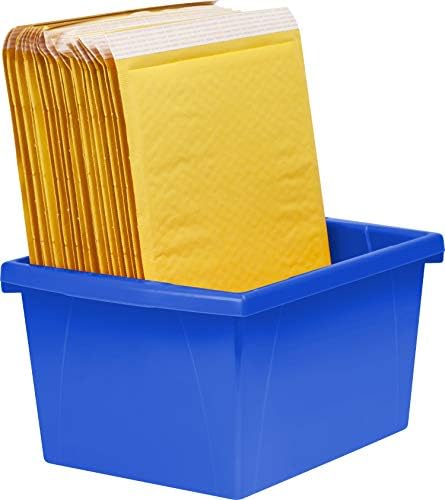 Storex Кошница за съхранение на 4 литра с капак – Пластмасова Страхотен органайзер за книги и аксесоари, Синьо, 1 опаковка (61412F06C)