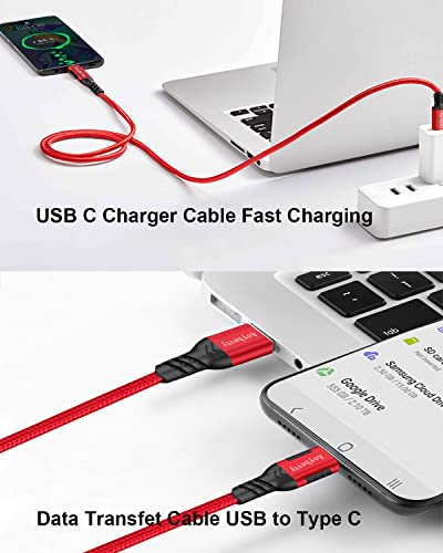 Мощен USB кабел A-C USB 3,3 фута + 3,3 фута (червен), скорост на трансфер на данни до 10 Gb/с и кабел за бързо зареждане