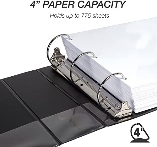 Издръжлив 4-инчов корици Samsill, Направено в САЩ, фиксирующее D-образен пръстен, Адаптивни корици Clear View, черен, 2 опаковки, всяка с капацитет 775 страници