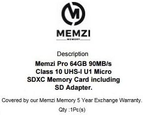 MEMZI PRO 64GB Class 10 90 MB/s. Карта памет Micro SDXC с SD адаптер за мобилни телефони LG G5 или G6