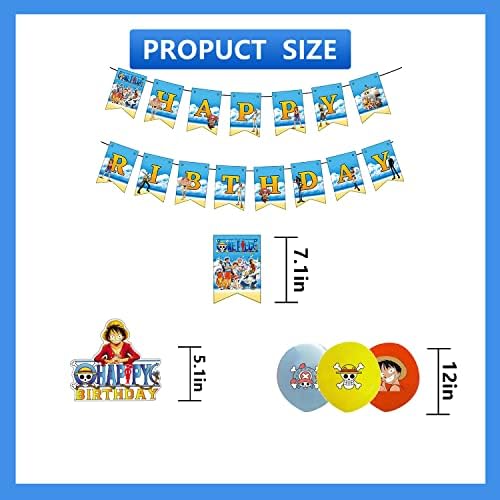 Бебешки комплект, подходящ за парти в стил аниме Пират, за деца Включва Банер, Topper за торта, Покривка, една Супена