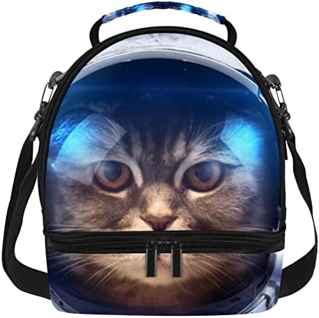 Космически Астронавт Котка Изолиран Лек Плик на Ципа Обяд-пакет за Кутии Bento Пикник Закуски на Къмпинг, Пикник Топла и Студена Чанта