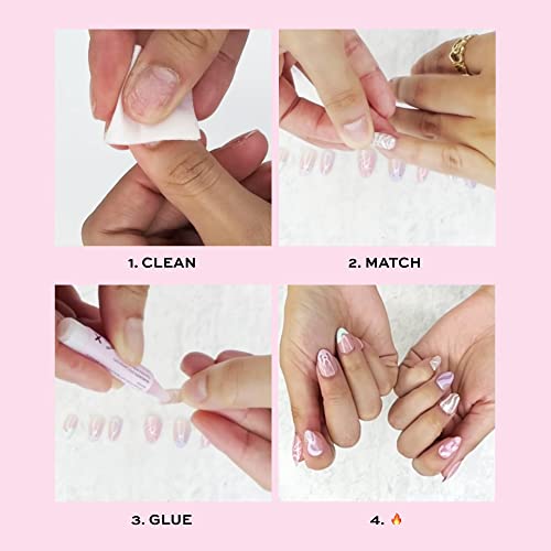 Glamnetic Press На ноктите - Pretty Picnic | Къси Кръгли розови френски ноктите с гланцово покритие с различни