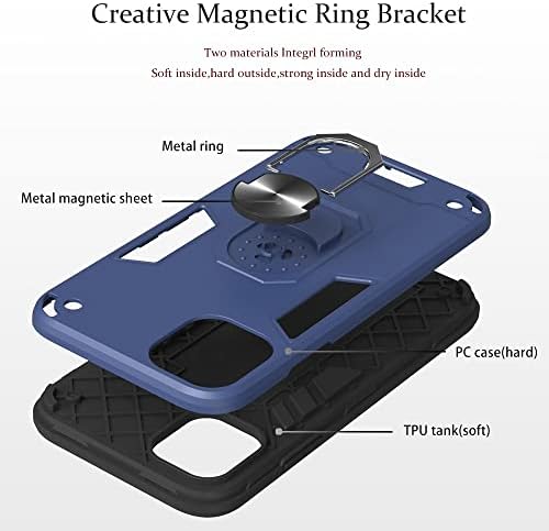 Ултра тънък калъф, Съвместим с калъф iPhone 11, Удароустойчив калъф военни клас с Магнитен пръстен за автомобилни гарнитури,