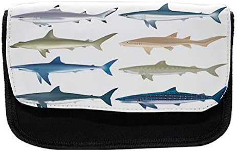 Молив случай за Моливи Лунна акула, Видове морски Бозайници, Тъканно Чанта за Моливи с двоен цип, 8,5 x 5,5, Многоцветен