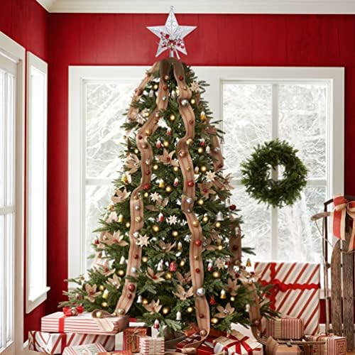 Kisangel Коледна Звезда Коледа Topper 5-Точков Звезден Украшение на върха на дървото със Звънци 3D Звезди Коледни