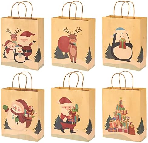 Подаръчни торбички от Коледна хартия 24 бр, Крафт-пакет Премиум за коледните празници с дръжки, Подаръчни пакети за коледни подаръци на Едро с различни щампи за пода