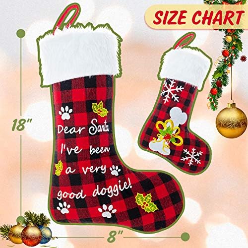 Коледни Чорапи за кучета - Индивидуално Класическо Клетчатое Коледна украса с Бродерия, Подвесное за Празнични партита, Чорапи 18 см 2 опаковки, Подходящи за малки, с