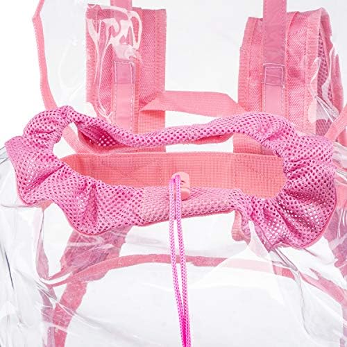 Сверхпрочный Прозрачен Раница с Преден джоб, Прозрачна чанта за книги (Лимонадно-Розов цвят) Среден размер