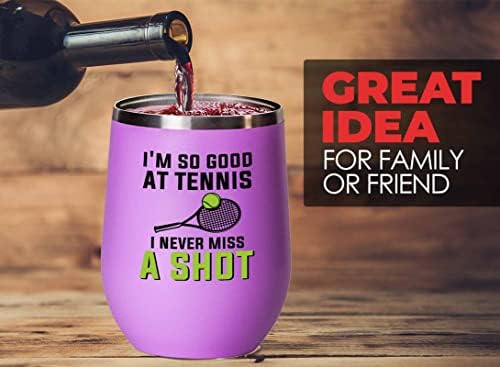 Чаша за розово вино Flairy Land Tennis 12 унции - никога не промахивайтесь - Подарък ракета За любителите на тениса