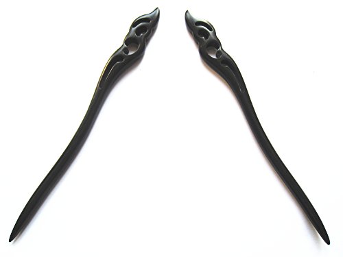 Myhsmooth Zz-bg-фаза 2 пръчки за коса от естествен черен сандалово дърво (эбеновое дърво) Резбовани шнола за коса с ръчно