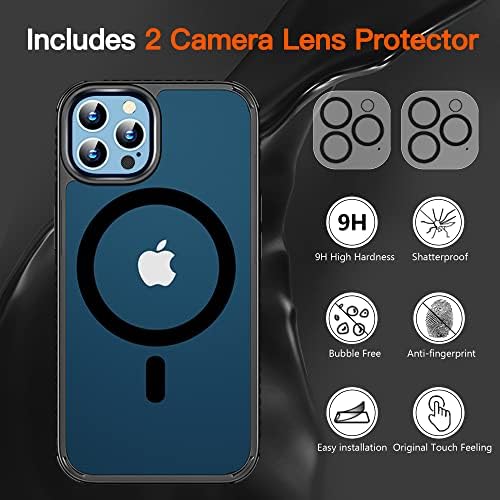 Магнитен калъф xiwxi за iPhone 14 Pro с [2 защитни филм за екрана + 2 защитни филм за обектива на камерата] [Ултратънък] [Нескользящий]