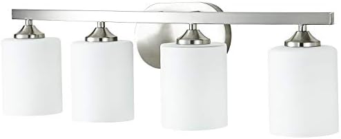НОВА Лампа за тоалетка вечеря в Банята, 4 Стенни аплици от полиран никел с бели Стъклени нюанси