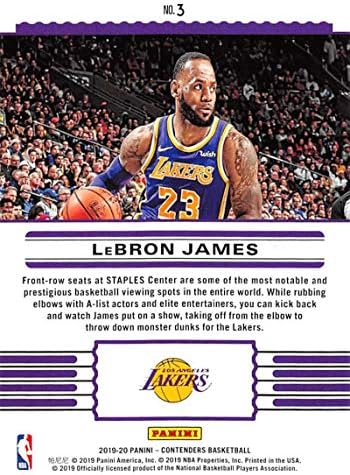 2019-20 Претенденти Панини На място на първия ред №3 Леброн Джеймс Лос Анджелис Лейкърс Баскетболно карта НБА