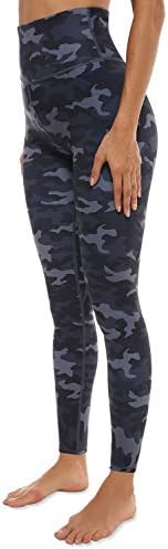 VOEONS печатни панталони за йога за жени тренировка гамаши с модел камуфлаж, с джобове и висока талия корема контрол спортни гамаши компресия ликра
