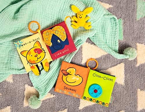 Б. Toys от Battat Две Меки детски книжки Книжки от плат за бебета – Интерактивни звуци и илюстрации – Нетоксични книжки за душ и вана за деца – На допир - 2 бр – 6 месеца +