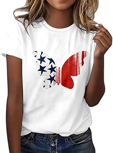 Жена Топ, Дамски Ежедневни Тениска с Принтом на Деня на Независимостта, Къс Ръкав, С кръгло деколте, Най-Комплект Тениски, Дамски