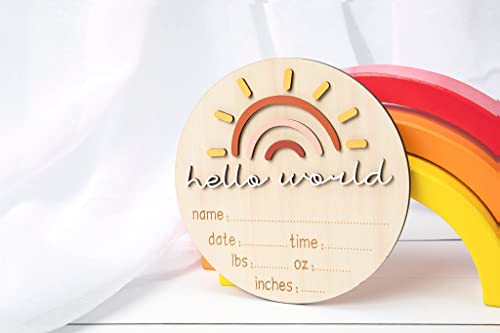 Обява за новорожденном Hello World | Sunshine Rainbow Име и размери При Раждането в болница Подарък за бременни