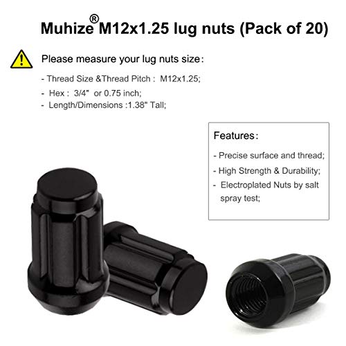 Гайка с черни первази MuHize M12x1.25 - Подобряване на гайката с выступом джанти с 1 ключ (новост 2023 г.), затворен бележка гайка с 6 шлицами, съвместима с Nissan 1983-2014, Subaru 1990-2014, Inf