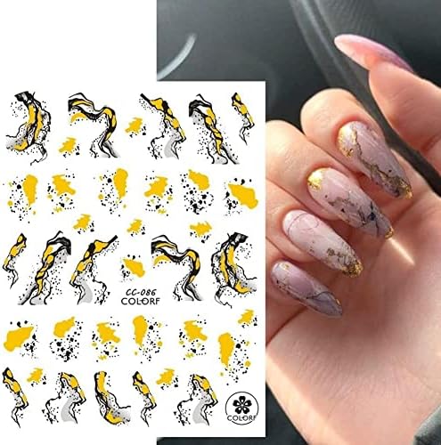 9 Листа, Черни Златни Стикери за Дизайн на ноктите, Мраморни Стикери За Нокти, 3D Самозалепващи Френски Линия Бронзирования,