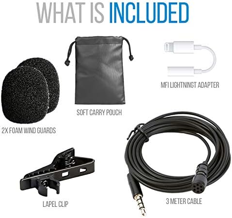 Кондензаторен микрофон Inov8 AM1010 Pro с клипс ПФИ, петличный микрофон с подсветка (ревера) и препарати за iOS устройства