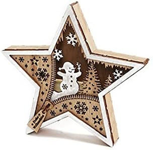 Дървена нощна светлина във формата на Звезда, Коледен Орнамент във формата на Снежинки и Снежен Празник Led Празничен Декор за Рафтове, Маси, Коледни Нощни осветител