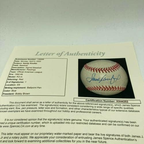 Ница Санди Куфакс Подписа договор с Американската Лига на бейзбол с JSA COA - Бейзболни топки с автографи