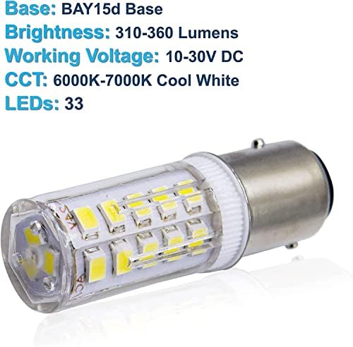 Лампа HQRP 10-30 vdc студен бял цвят BAY15d 33LED SMD2835 за подмяна на Y15C-24ACW-30D