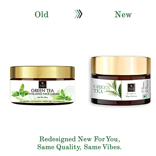 Регенериращ крем за лице Good Vibes Green Tea | Хидратиращ, Успокояващ Лека формула за всички типове кожа | Помага