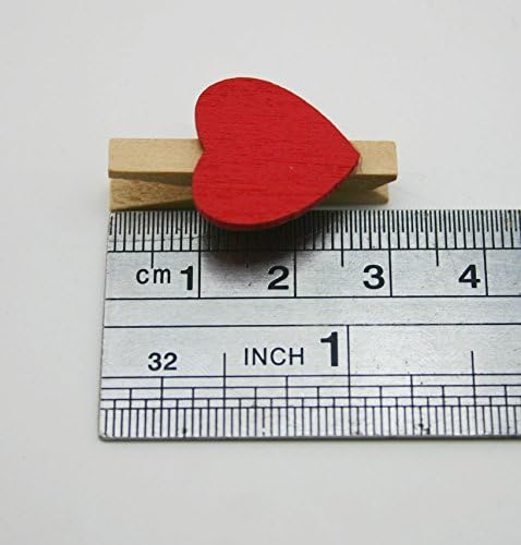 Няма маркови малки колчета от естествено дърво 1,2 инча с пружинкой и Червено сърце в опаковка по 50 броя