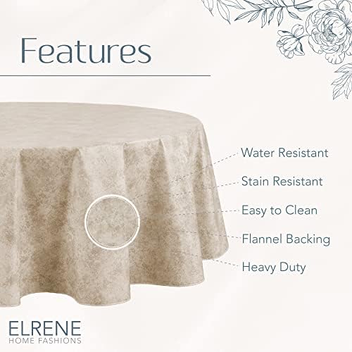 Vinyl Покривка от мрамор Elrene Home Fashions Mesa, Устойчиво на вода и петна, с Фланела субстрат, 70 См Х 70 см, Кръгли, слонова