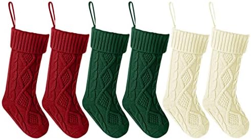 Класически 6 Опаковки Трикотажни Коледни Чорапи, Възли Чулочные Украса, Селска Фермерска за Отглеждане на Семейството,