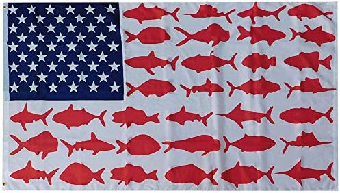 Вятър 3x5 САЩ Рибен Флаг Делфин, риба Тон, Акула Американски Флаг Премия за Качество, Устойчиви На Избледняване,