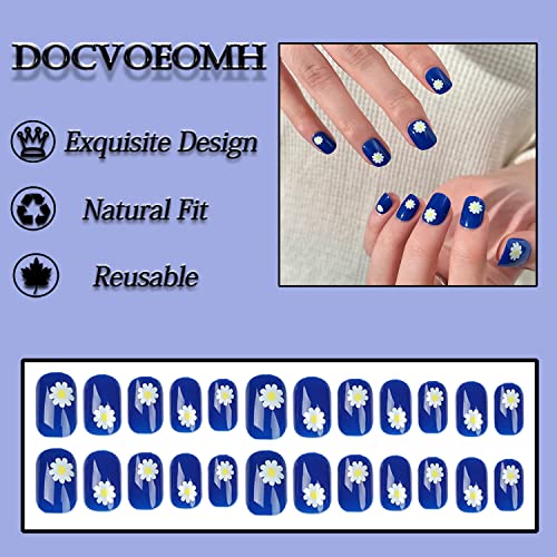 Син натиснете върху ноктите Кратък Средният Квадратен DOCVOEOMH, Набор от административни нокти с Изящен дизайн във формата