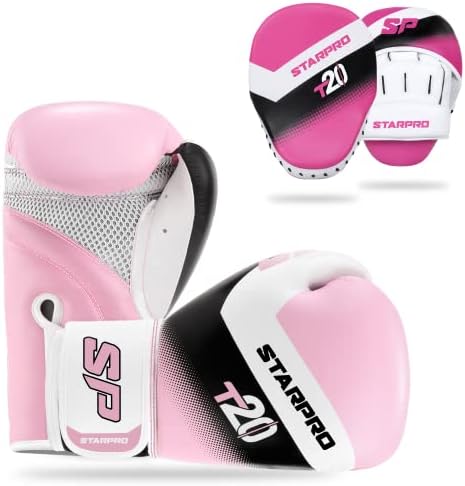 Боксови ръкавици и ръкавици с един пръст Starpro T20 за възрастни - Силни удари и Дълголетие - Ръкавици за кикбоксинга и тренировки за мъже и жени (Светло розово, 12 унции)