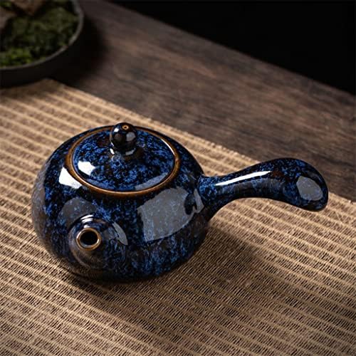 SDFGH 255 МЛ Керамичен Чайник за печене в пещ със странична дръжка, уреди за домашно варене, Огнеупорни Чаен комплект (Цвят: синьо размер: 16,2 см. * 8,6 см)