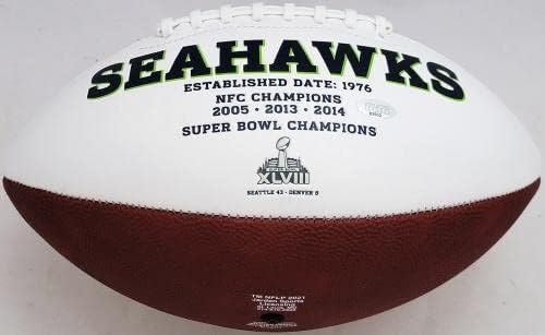 Стив Ларджент и Джим Цорн Поставили автографи на футбола с бяло лого на Seattle Seahawks (Намаслена) MCS Holo 83902 - Футболни