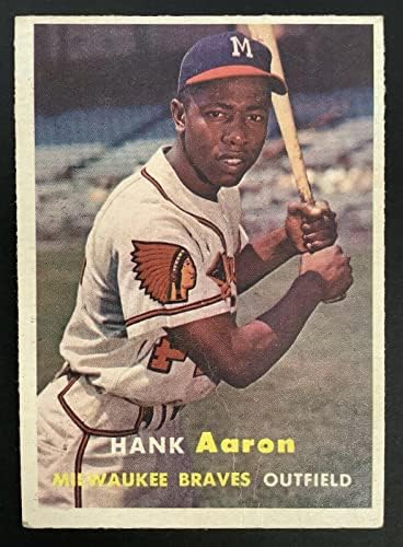 Бейзболна картичка Ханк Аарон 1957 Topps #20 От Милуоки Брейвз MVP на световното първенство по футбол 25xAll Star HOF - Бейзболни картички с надпис