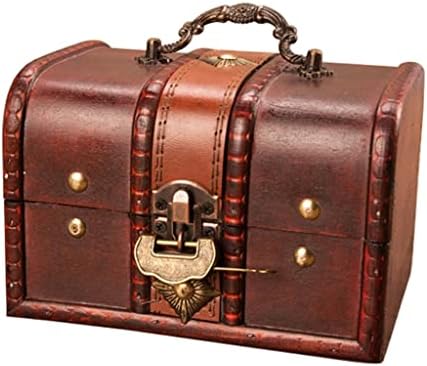LIUYUNQI Ретро Дървен Сандък със Съкровища, Декоративна Кутия за съхранение с Метална ключалка за Дома (Цвят: Вино-червено,