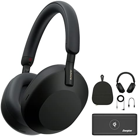 Безжични слушалки в ушите Sony WH-1000XM5 с шумопотискане (черни) с комплект аксесоари (2 броя)