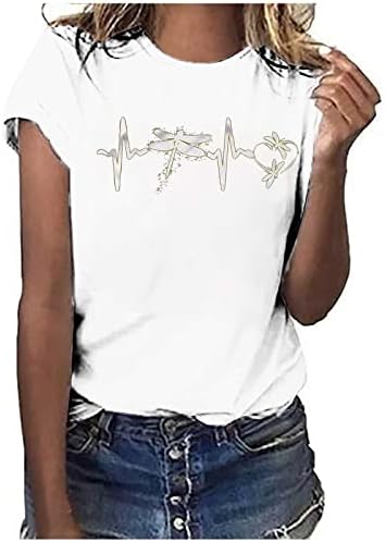 Хубава Графична Тениска за Жени с Принтом под формата на водни Кончета, през Цялата Деколте, Къс Ръкав, Ежедневни