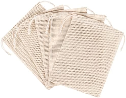 Мрежест торбичка PALTERWEAR от естествен памук с двоен шнурком за билки, ядки, подправки (6 x 8 инча