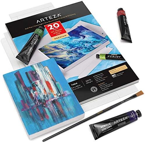 ARTEZA Комплект Акрилни бои на Металик от 12 парчета с Акрилни Хартия, Сгъваема Холщовая Възглавница, Пособия за рисуване за художници, Артисти-хоби и Начинаещи