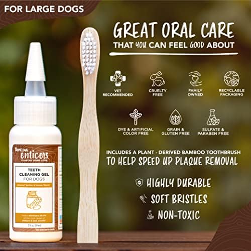 Гел за почистване на зъби TropiClean Enticers и четка за зъби за по-големи кучета с вкус на фъстъчено масло